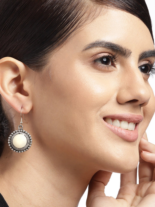 Silver-Toned Circular Drop Earrings