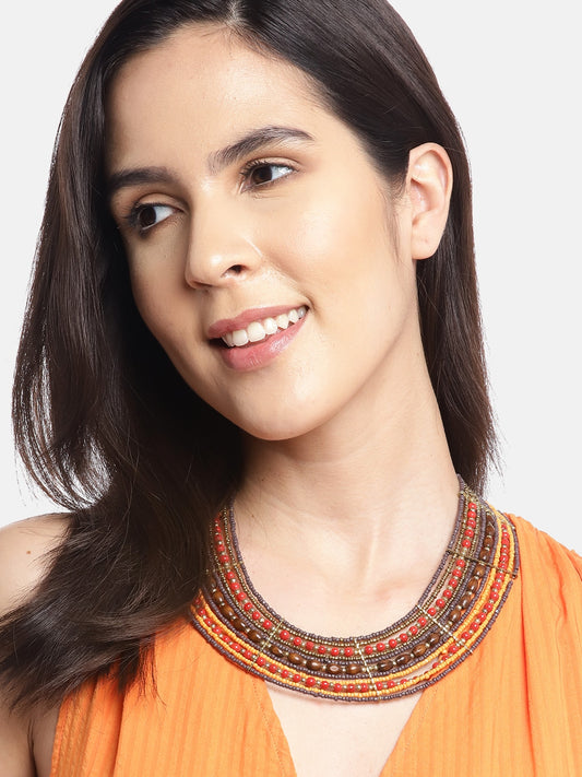 RICHEERA Brass Beaded Gold-Plated Necklace