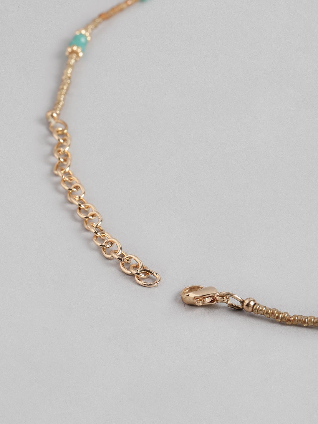 Turquoise Blue & Gold-Toned Gold-Plated Beaded Necklace