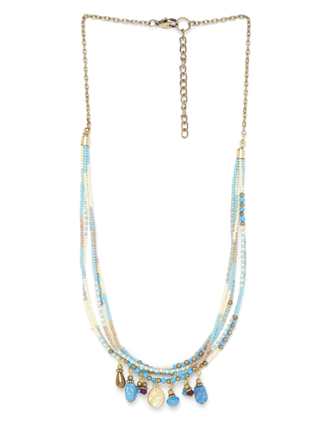 Women Blue & Off-White Antique Gold-Plated Beaded Necklace