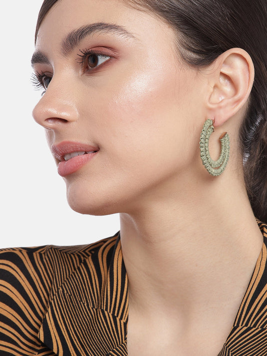 Green Crescent Shaped Half Hoop Earrings