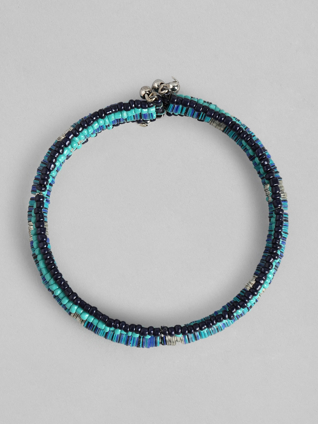 Women Silver-Plated Beaded Multi-Layered Cuff Bracelet