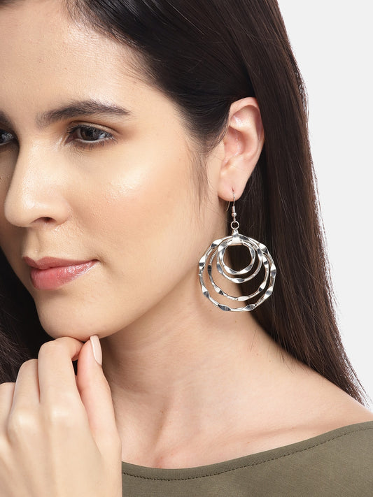 Silver-Plated Circular Drop Earrings