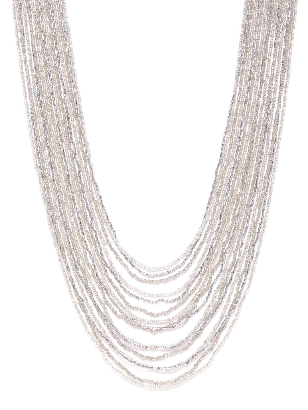 Women Off-White & Silver-Toned Beaded Layered Necklace
