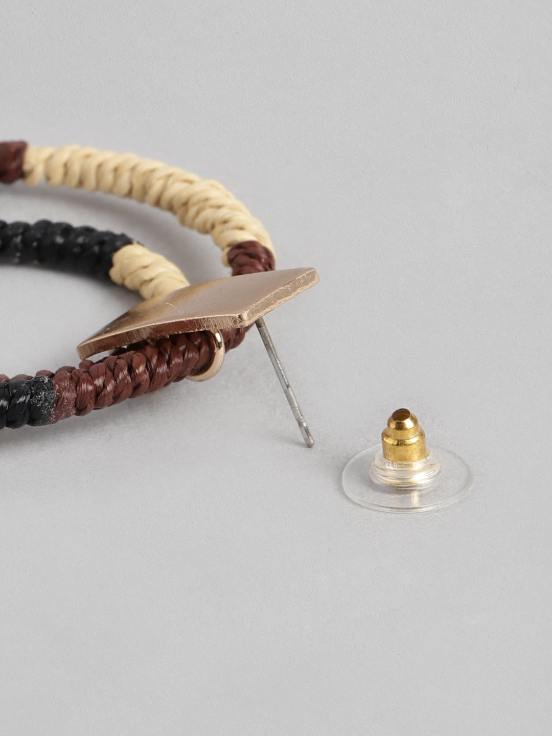 Brown & Beige Circular Beaded Drop Earrings