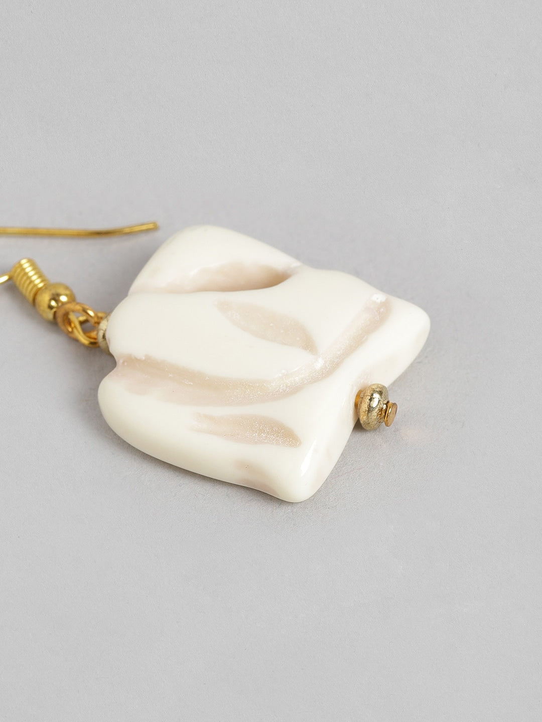 Beige & Gold-Toned Geometric Drop Earrings