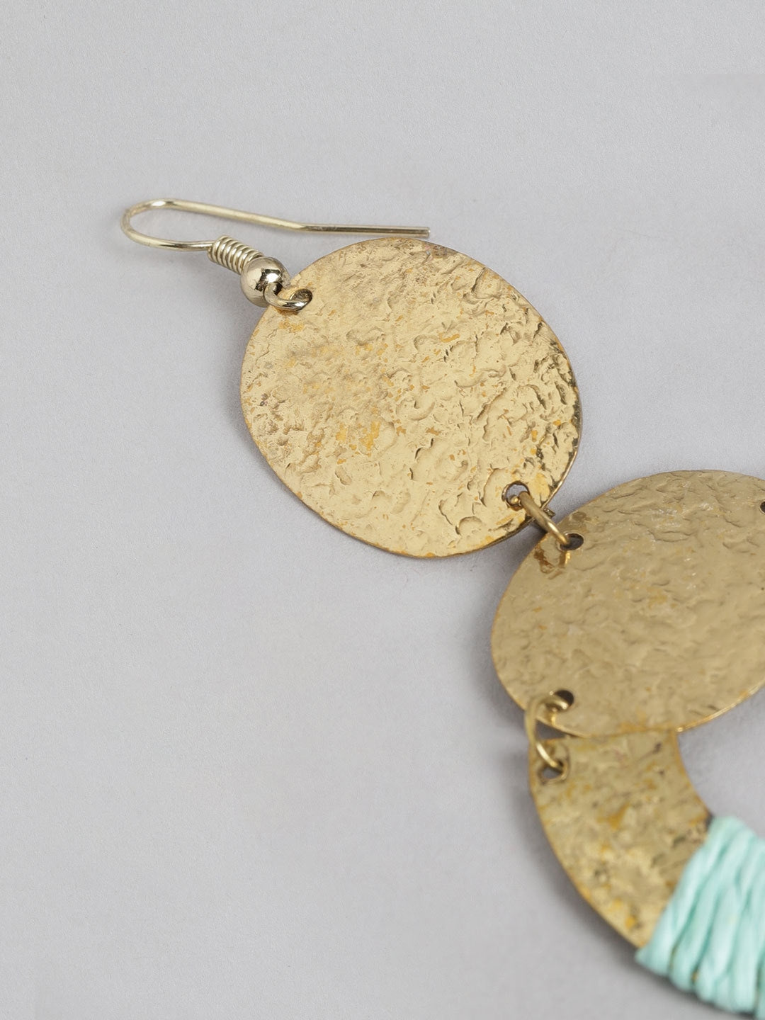 Blue & Gold-Toned Circular Drop Earrings