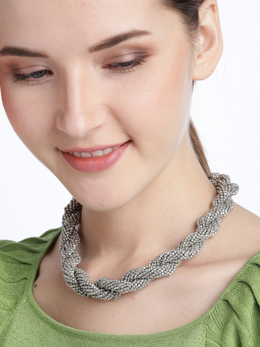 Oxidised Silver-Plated Beaded Necklace