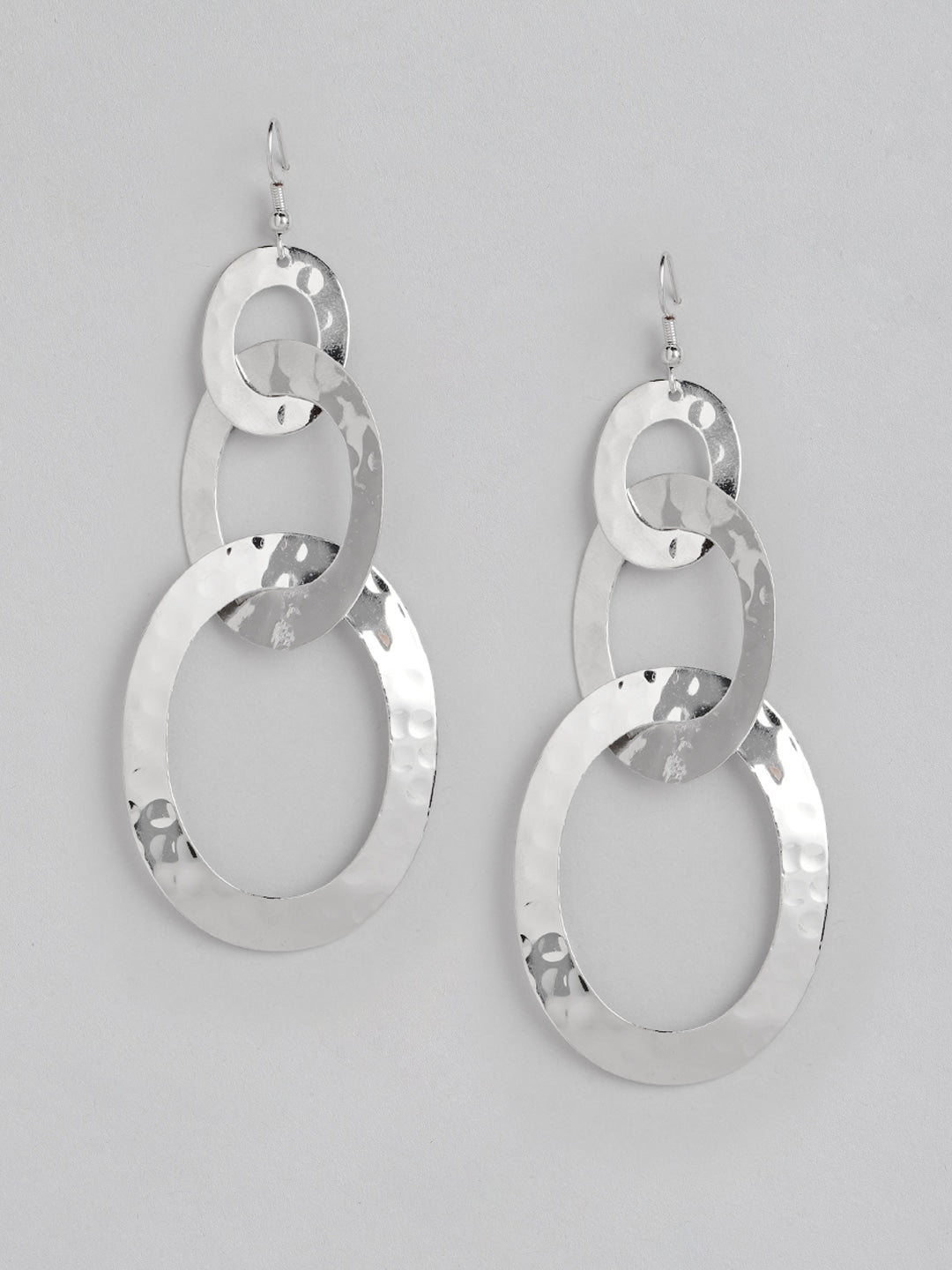 Silver-Plated Oval Drop Earrings