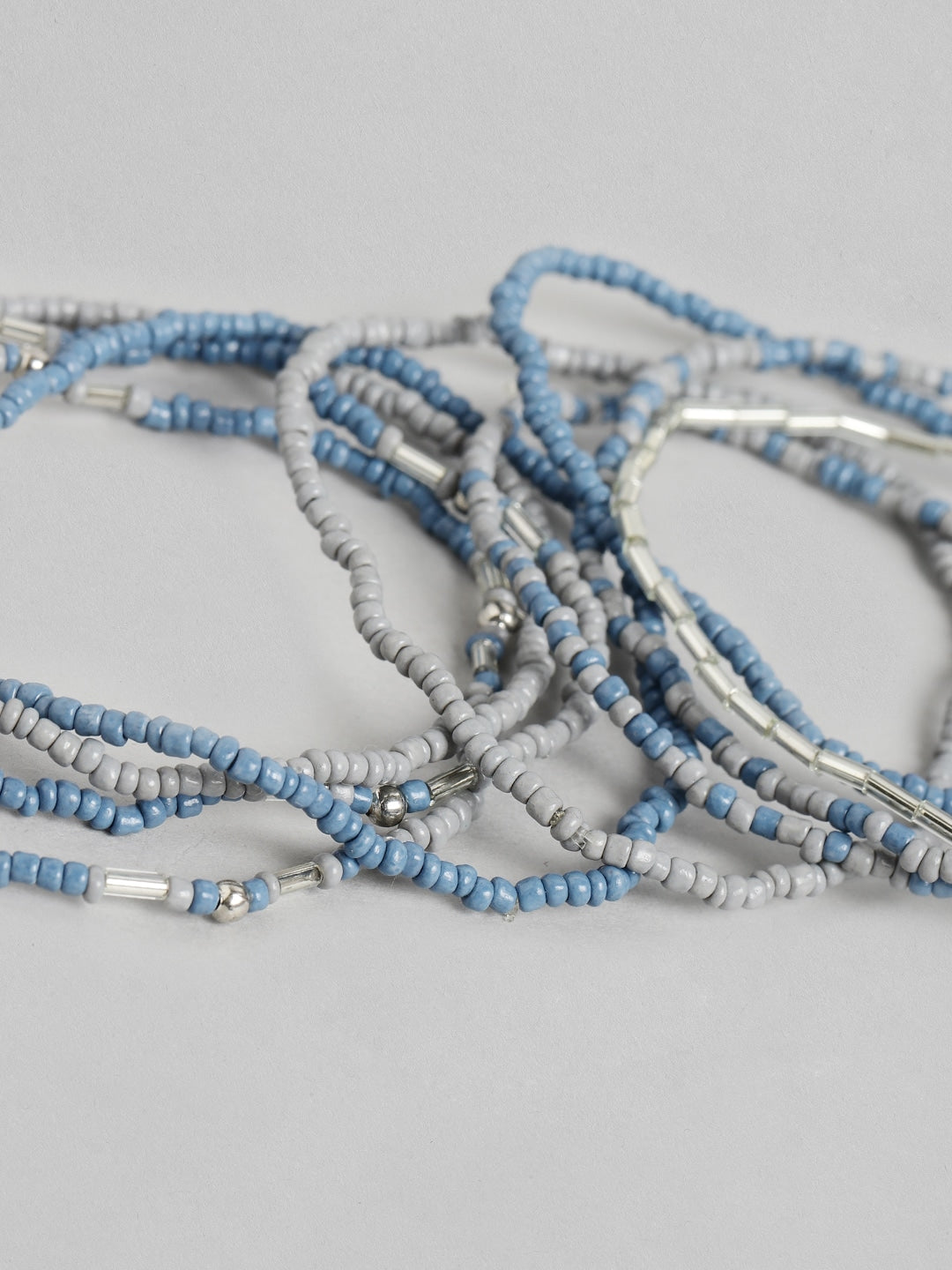 Women Set of 9 Blue & Grey Elasticated Bracelet