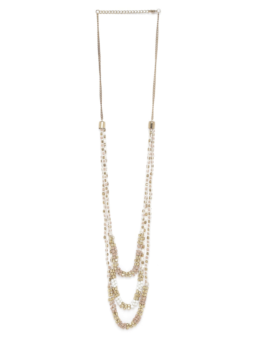Women White & Beige Gold-Plated Beaded Layered Necklace