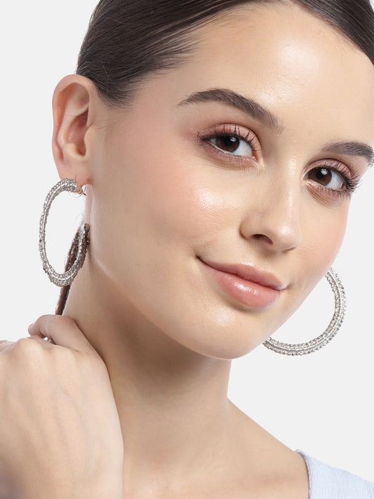 Silver-Plated Circular Half Hoop Earrings