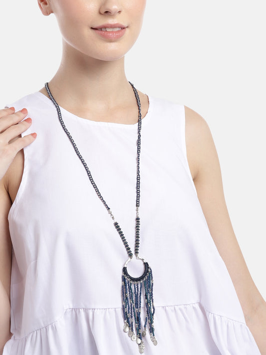 Silver-Plated Beaded Statement Necklace