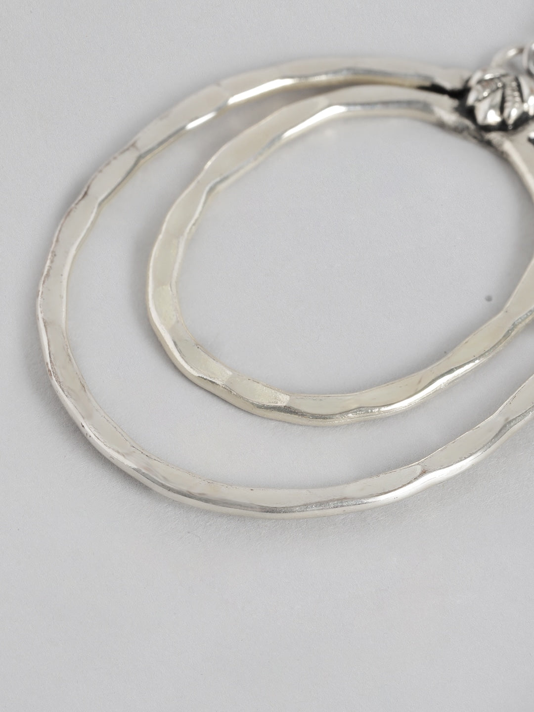 Silver-Toned Oval Drop Earrings