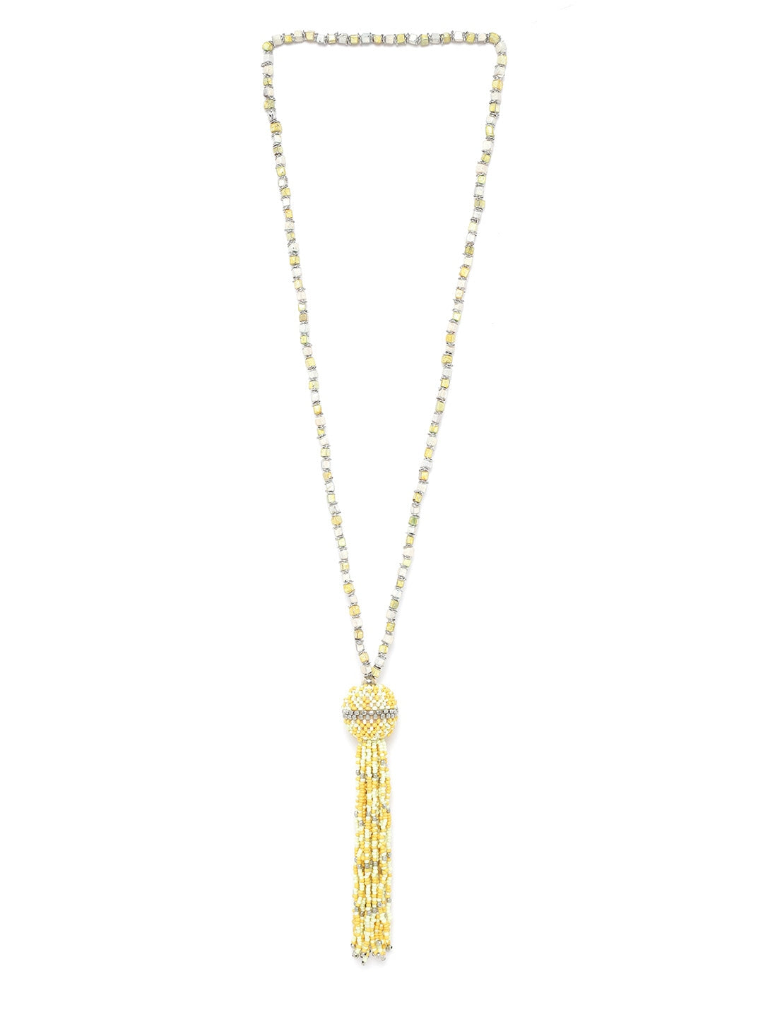 Yellow Silver-Plated Beaded Tasselled Necklace
