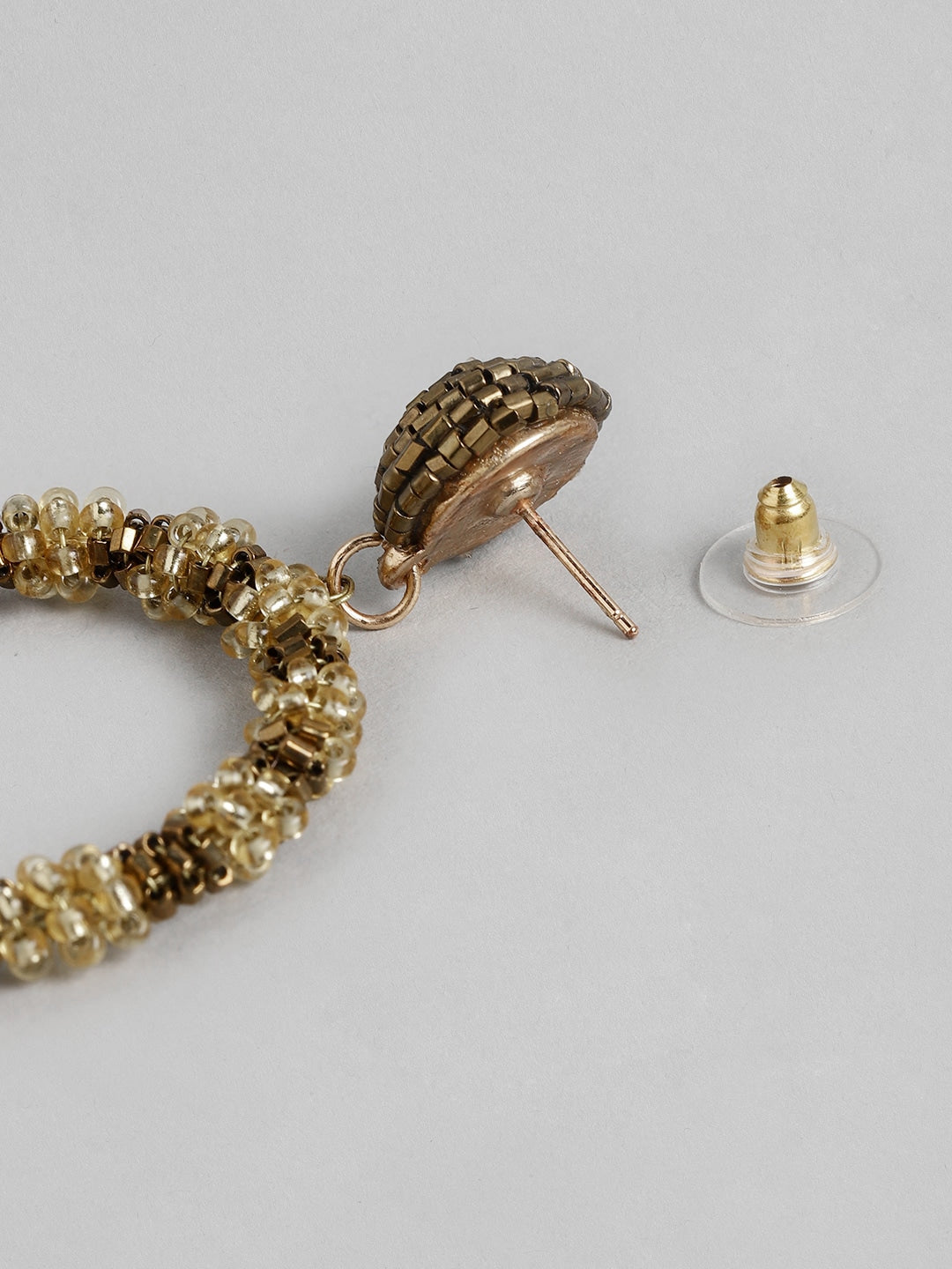 Gold-Toned & Beige Circular Hoop Earrings