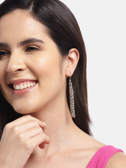 Silver-Plated Artificial Beads Contemporary Drop Earrings