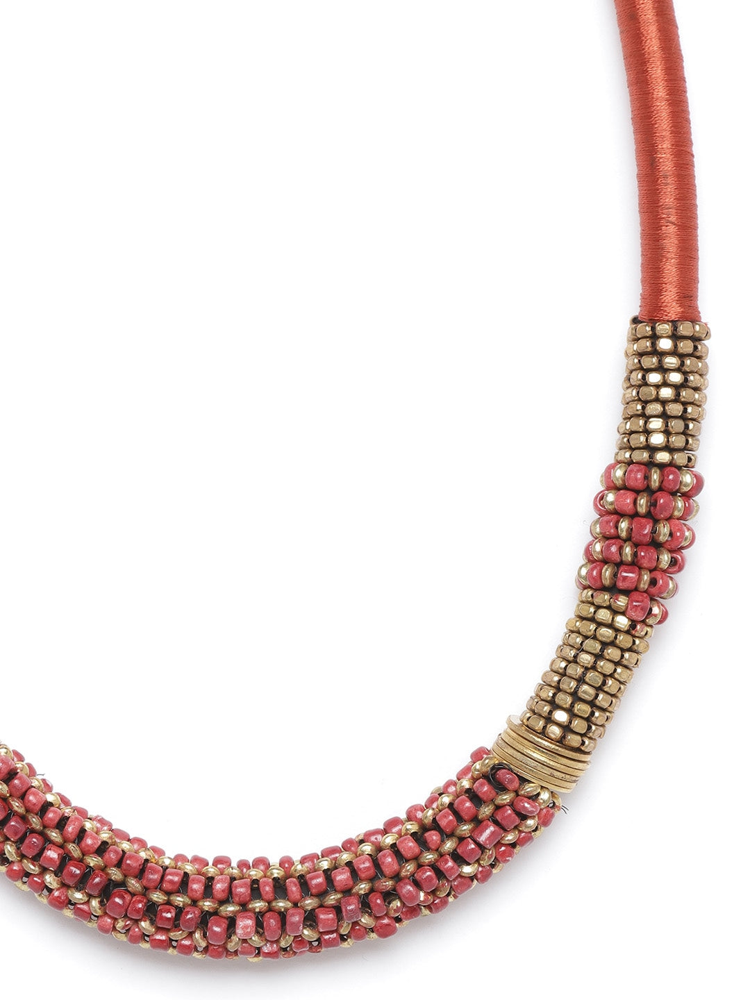Rust Red & Pink Antique Gold-Plated Beaded Necklace
