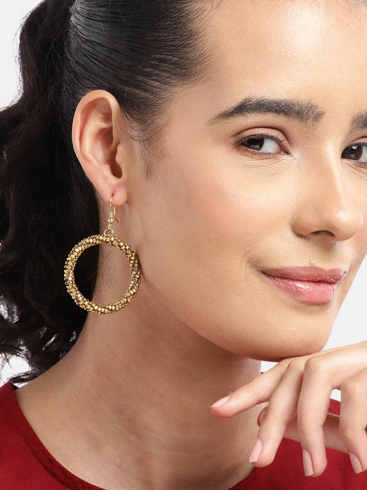 Gold-Plated Circular Artificial Beads Drop Earrings