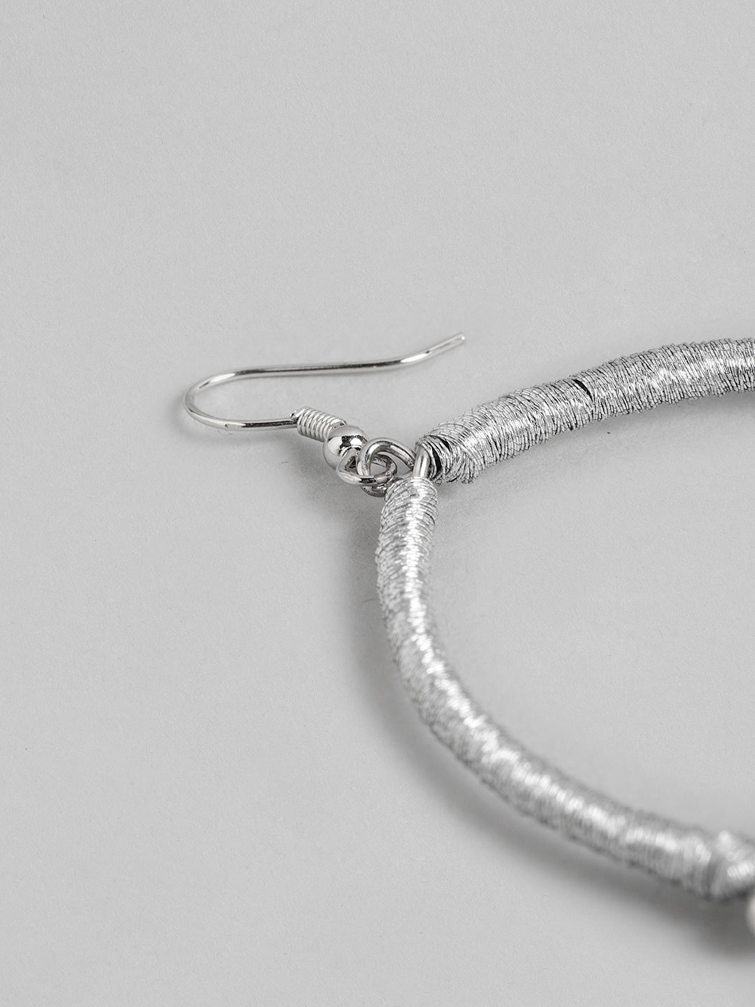 RICHEERA Silver-Toned Oval Drop Earrings