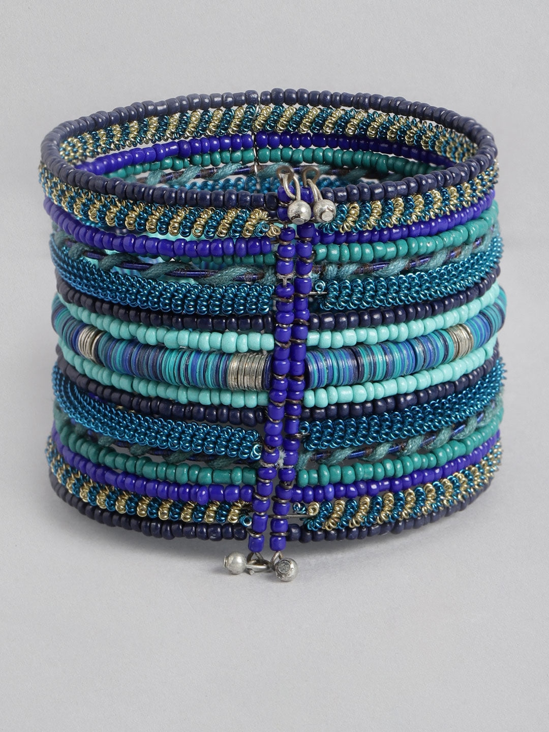 Women Blue & Green Beaded Cuff Bracelet