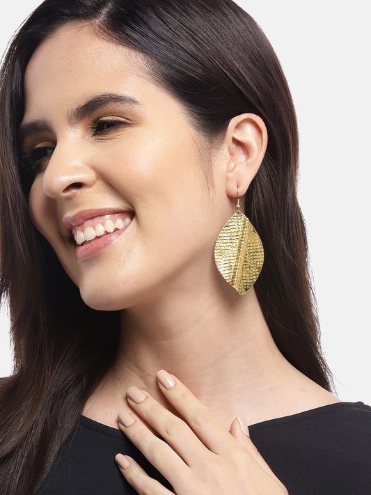 Gold-Plated Leaf Shaped Drop Earrings