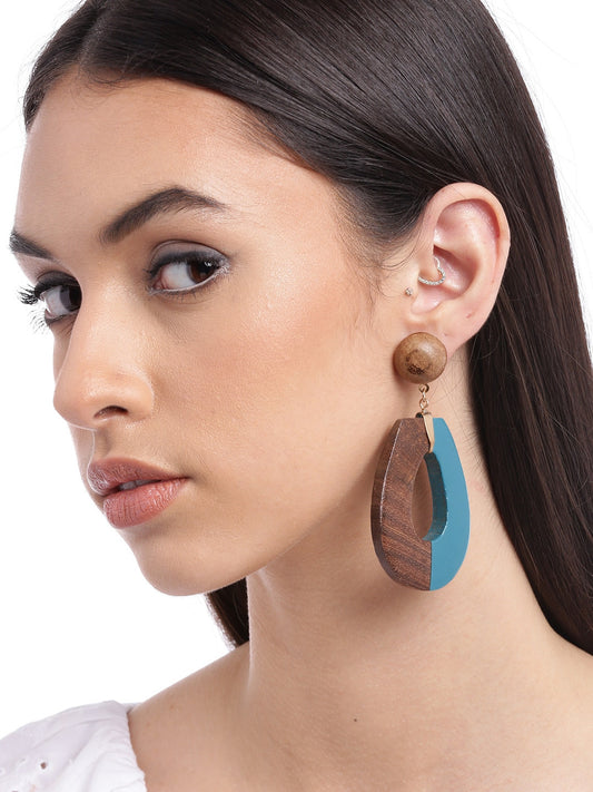 Turquoise Blue & Brown Teardrop Shaped Drop Earrings