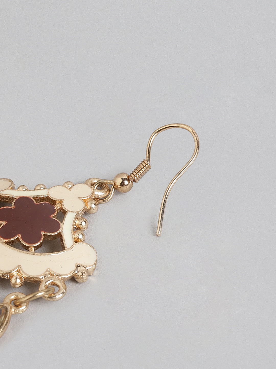 Beige & Brown Classic Stone Studded Drop Earrings