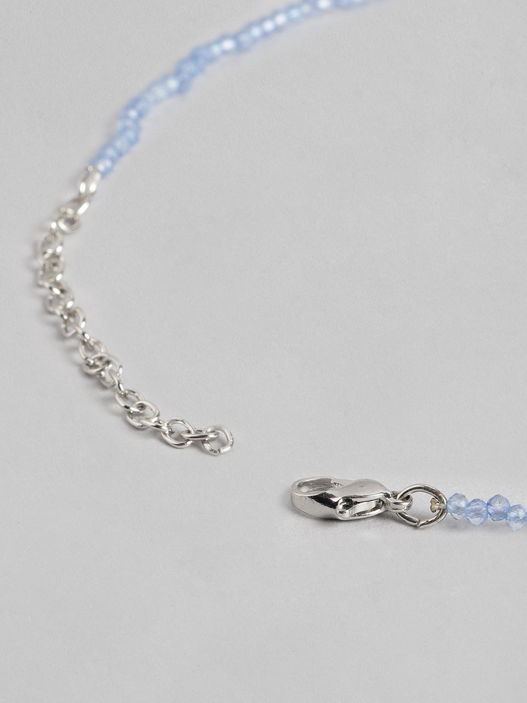 Blue & Silver-Toned Silver-Plated Beaded Necklace