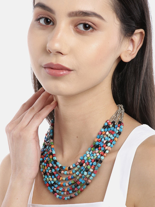 Multicoloured Glass Beaded Layered Necklace