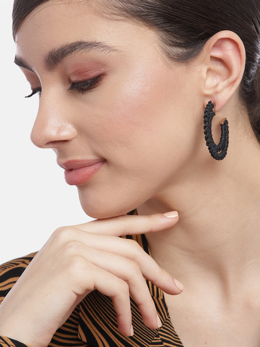 Black Crescent Shaped Half Hoop Earrings