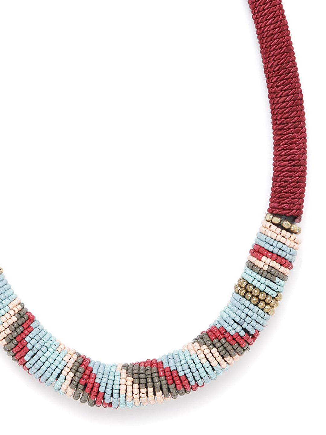 Women Maroon & Blue Beaded Necklace