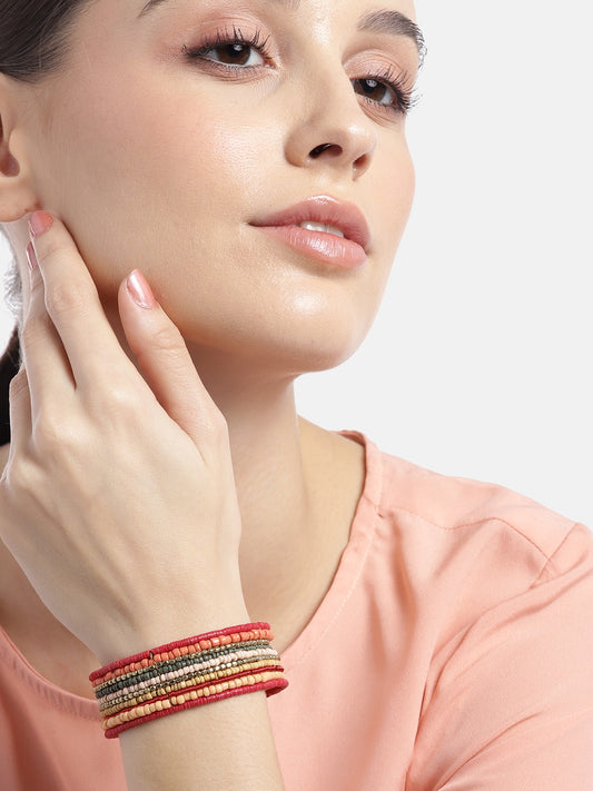 Women Gold-Plated Beaded Statement Cuff Bracelet