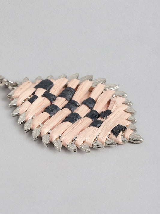 Peach-Coloured & Black Teardrop Shaped Drop Earrings