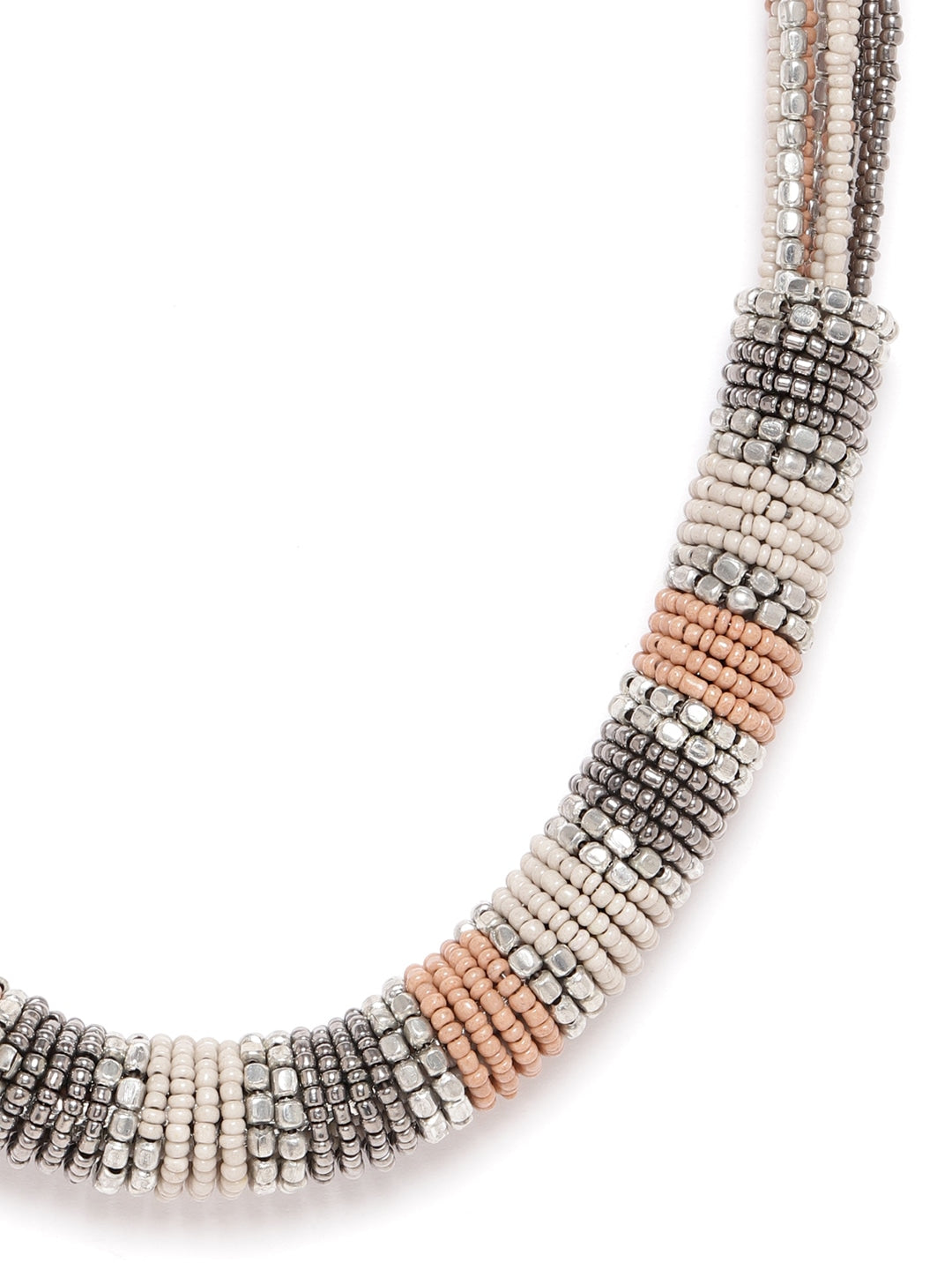 Women Beige & Brown Silver-Plated Beaded Necklace
