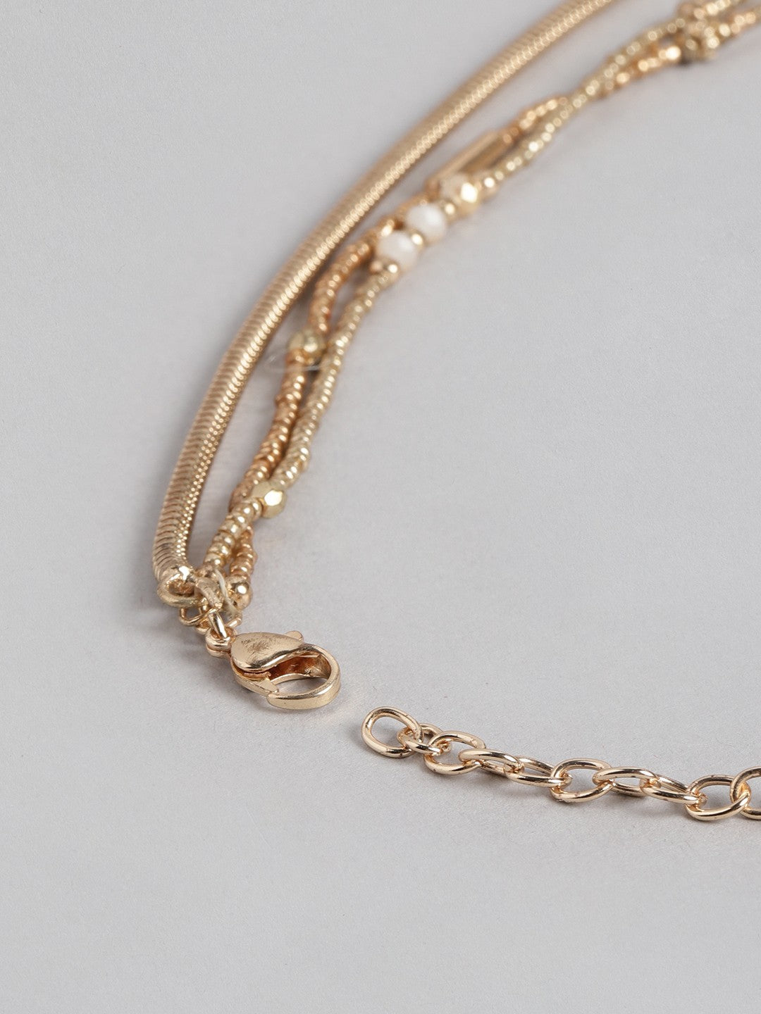 Gold-Toned & Brown Gold-Plated Beaded Layered Necklace