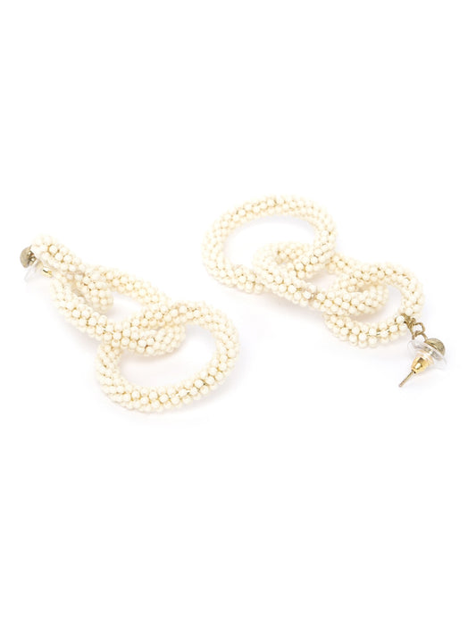 Richeera Cream-Coloured Gold-Plated Beaded Circular Drop Earrings