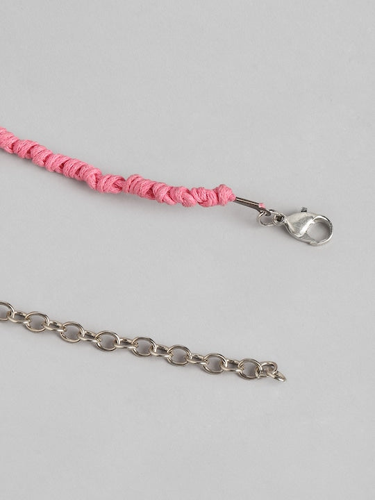 Pink & Silver-Toned Layered Necklace