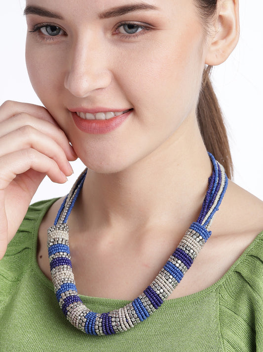 Women Blue & Purple Beaded Necklace