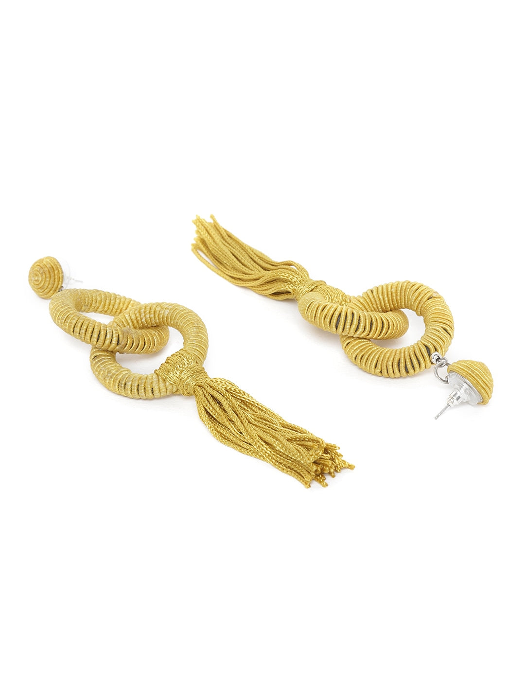 Mustard Yellow Tasselled Circular Drop Earrings