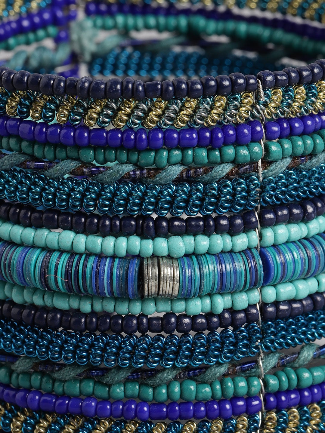 Women Blue & Green Beaded Cuff Bracelet