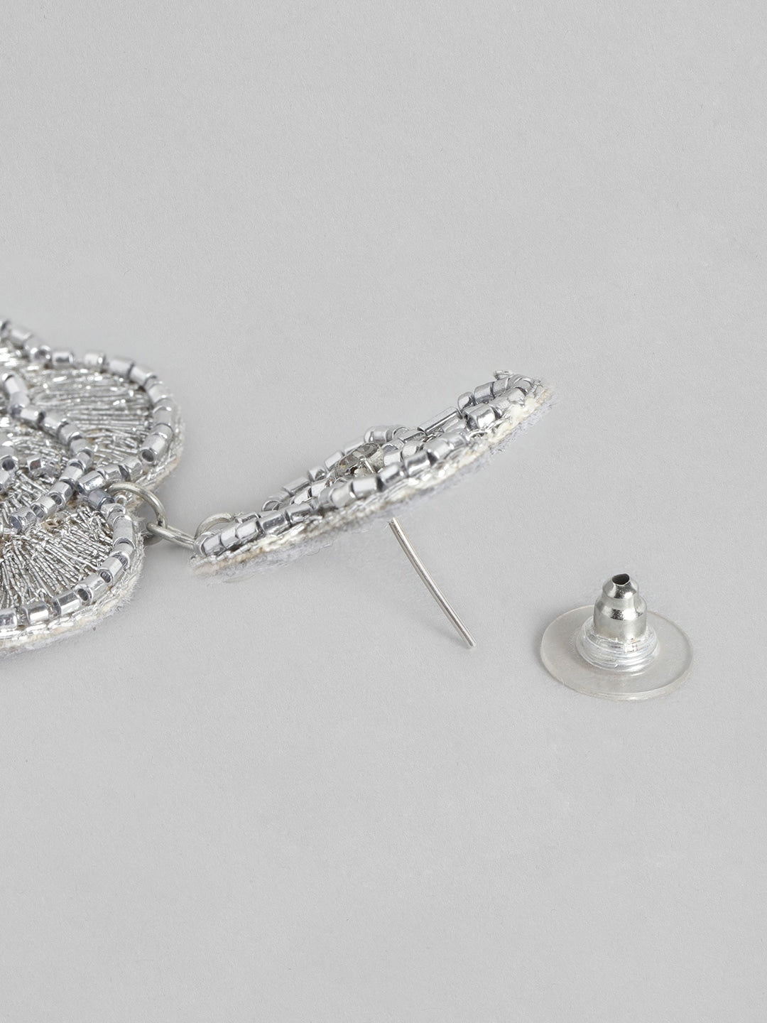 Silver-Toned Floral Drop Earrings