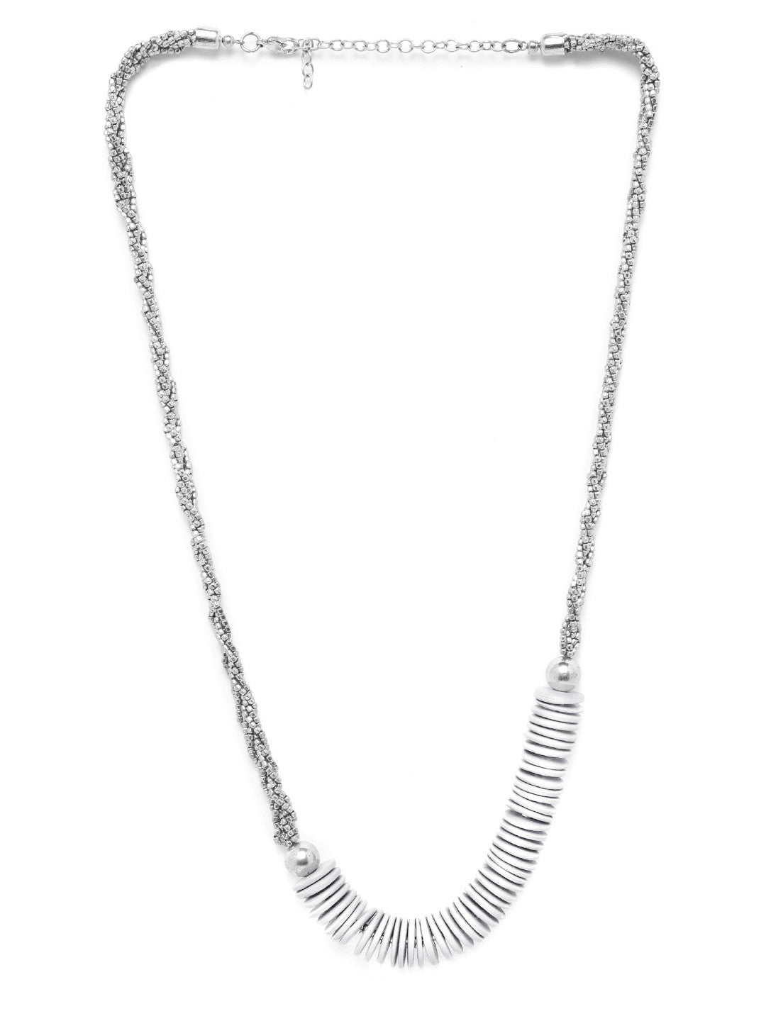 White Silver-Plated Beaded Twisted Necklace
