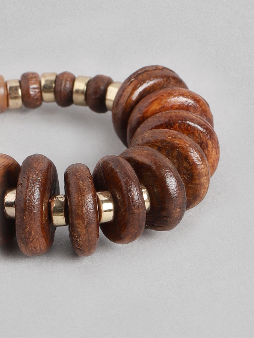 Brown & Gold-Toned Beaded Oval Drop Earrings