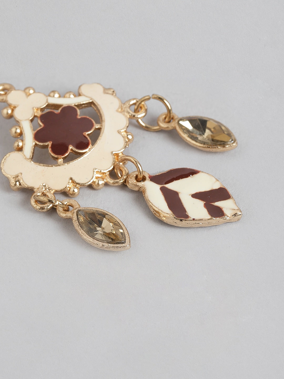 Beige & Brown Classic Stone Studded Drop Earrings