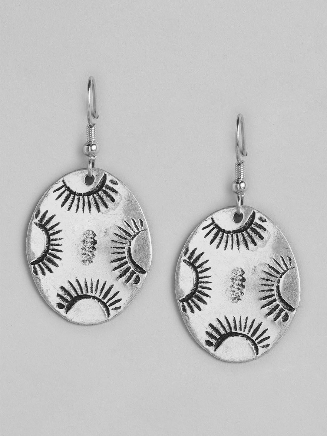 RICHEERA Silver-Plated Oval Drop Earrings