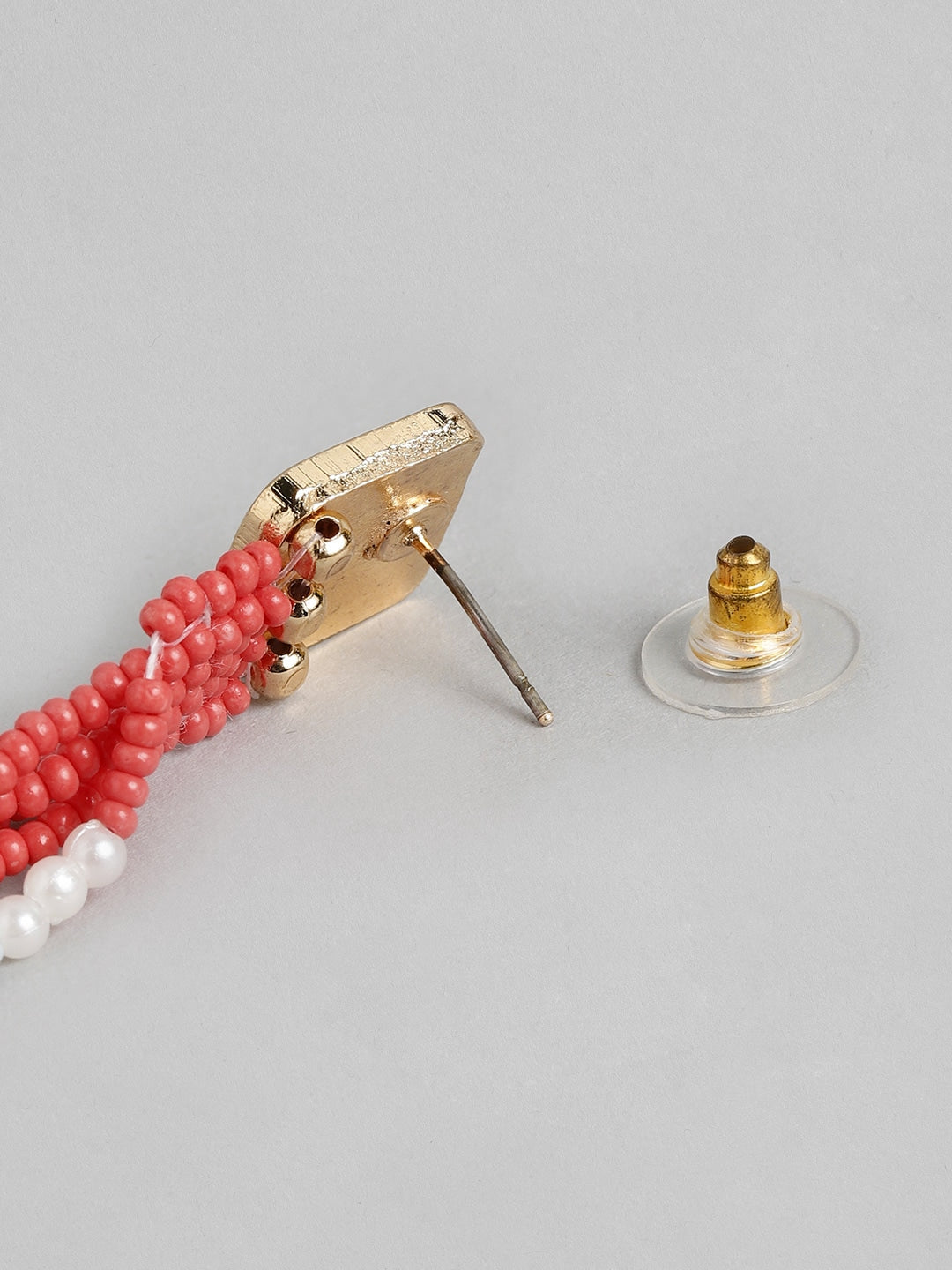 Gold-Toned & Coral Contemporary Drop Earrings