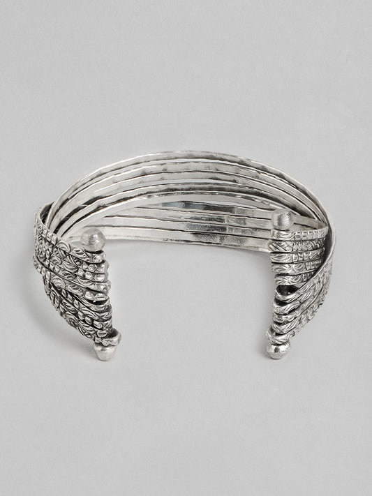 Women Silver-Toned Oxidised Silver-Plated Multistrand Bracelet