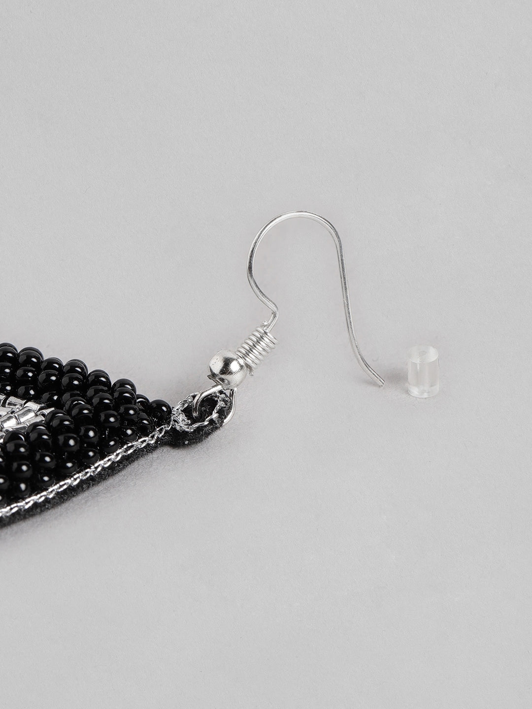 Black & Silver-Toned Teardrop Shaped Drop Earrings - Richeera