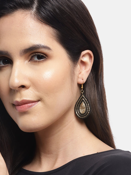 Gold-Plated Artificial Beads Teardrop Shaped Drop Earrings